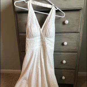 White eyelet lace halter dress